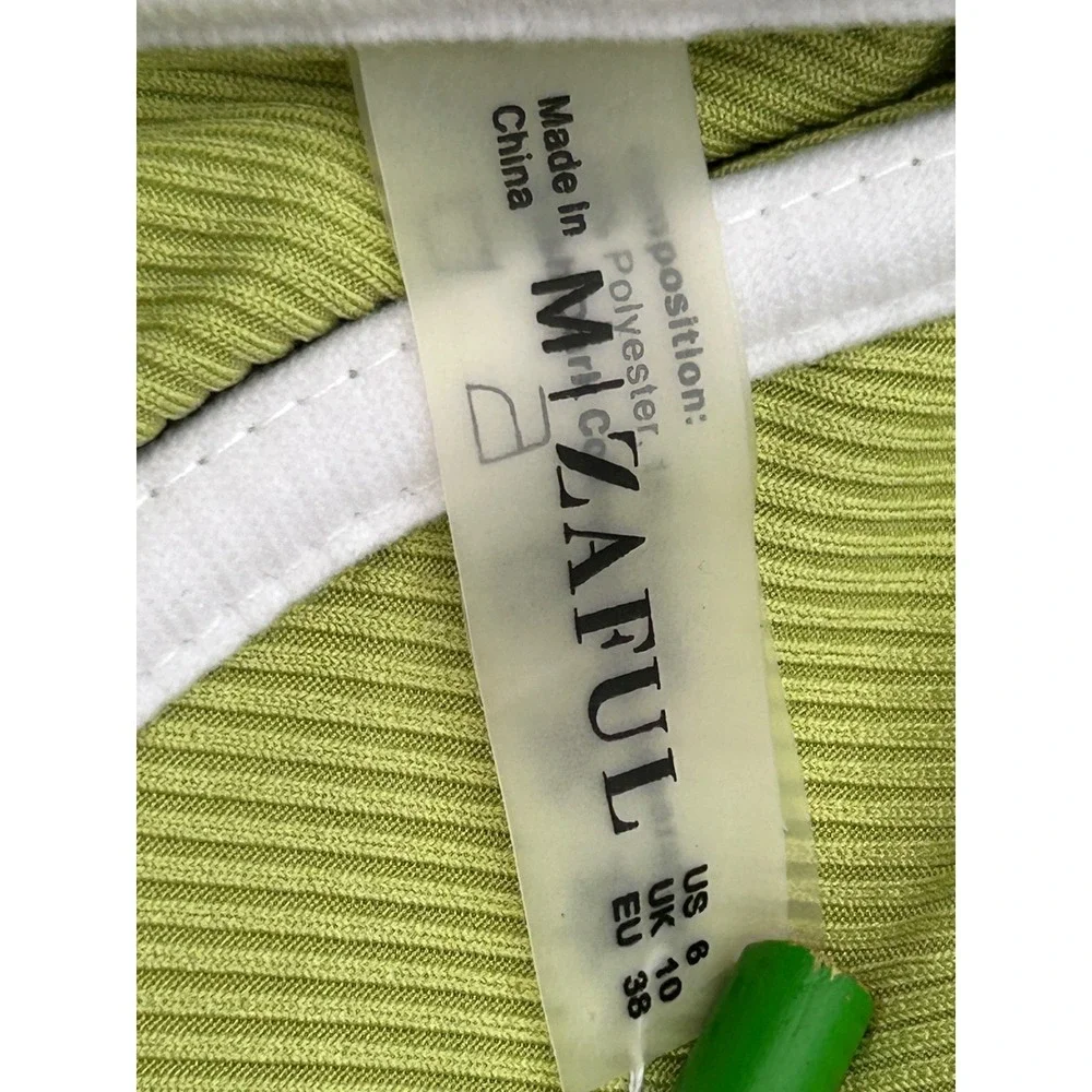 Zaful Lime Green Ribbed Underwire Bikini Set Y2K High Cut‎ Two Piece Swimsuit M